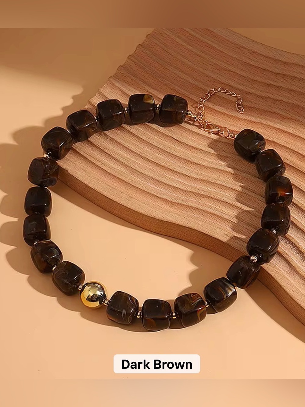 Polished Brown Bead Necklace with Gold Accent - Jewelry - Picture 4 of 6